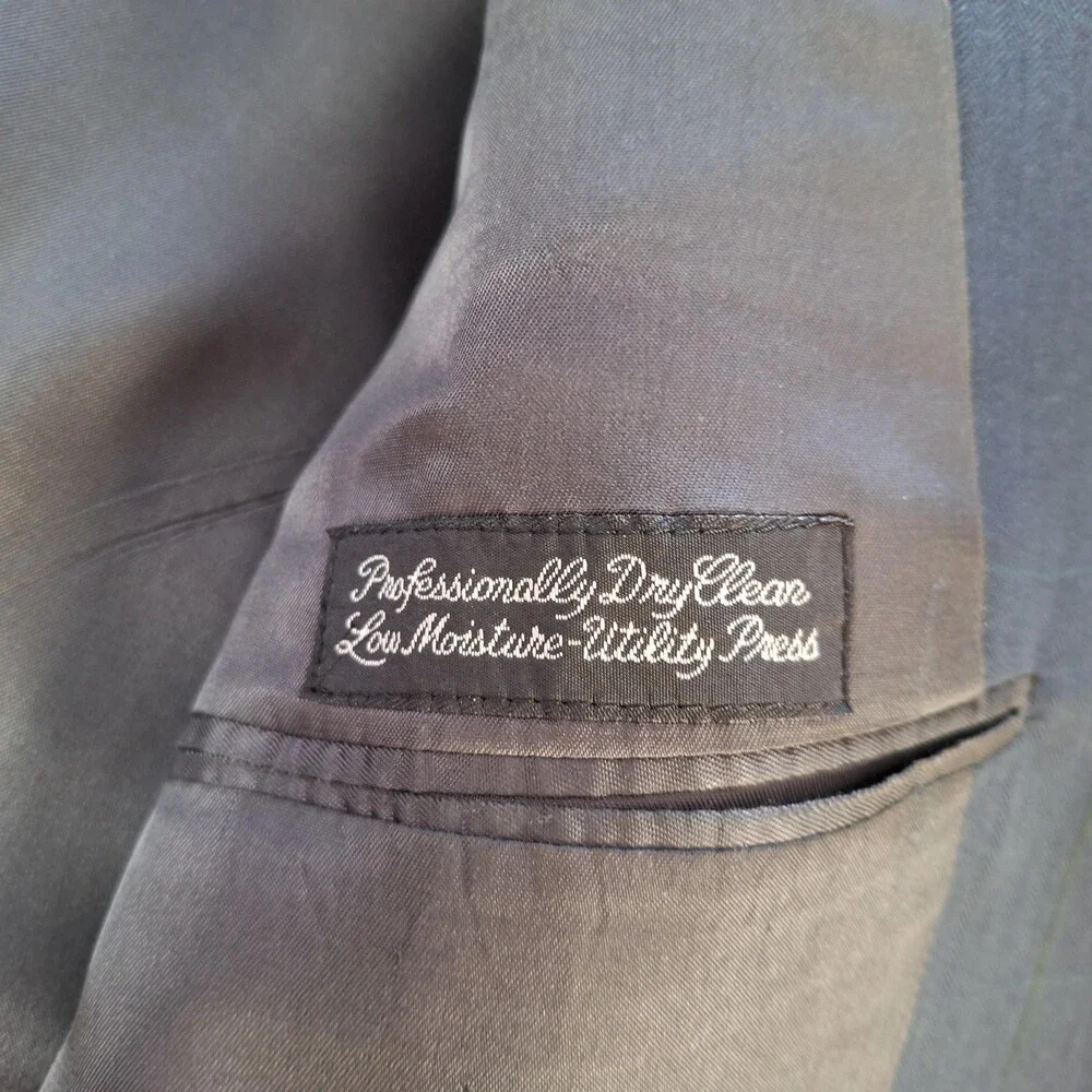 Vintage Christian Dior Suit Jacket Mens 44 Blue Herringbone Ventless 2 Btn